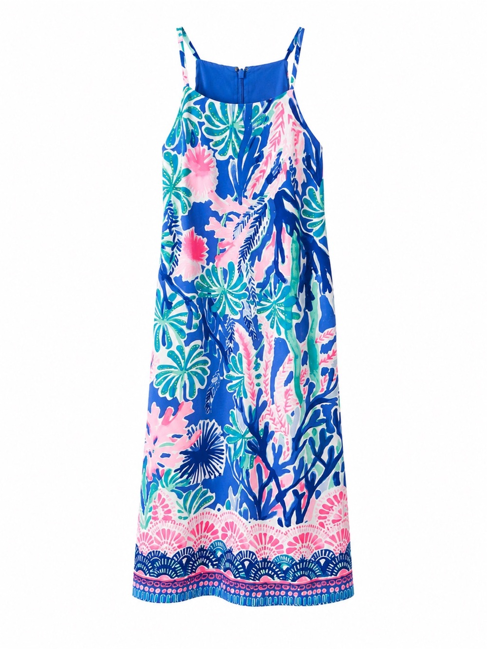 Jet Stream Pearl Tropical Print Midi Dress | Blue Pink Resort Sundress | Women’s
